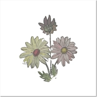 Flowers Retro Vintage 60s Drawing Posters and Art